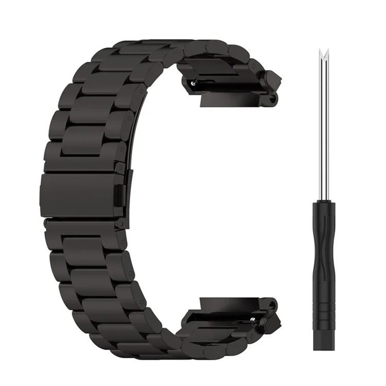 Para Huami Amazfit T-Rex 2 Correa de acero inoxidable de tres perlas Reloj inteligente anti-arañazos con hebilla - Negro