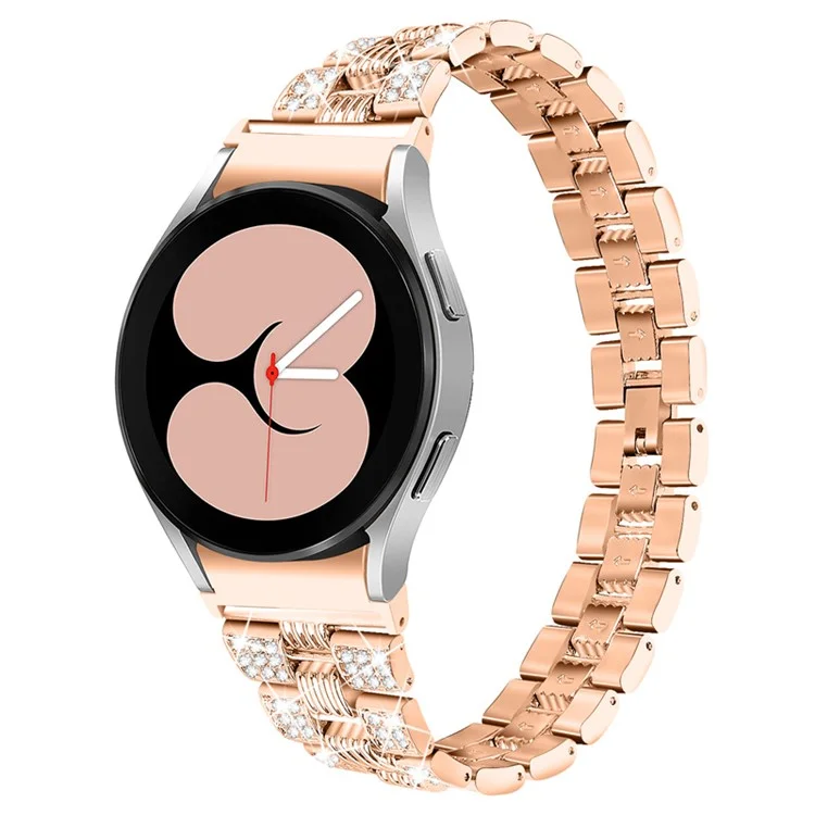 Pour Samsung Galaxy Watch4 Classic 42mm / 46 mm / Watch4 Actif 40 mm 44 mm Décoration de Stratèmes en Alliage Zinc Watch Bande de Surveillance 20 mm Bracelet de Poignet de Remplacement - or Rose