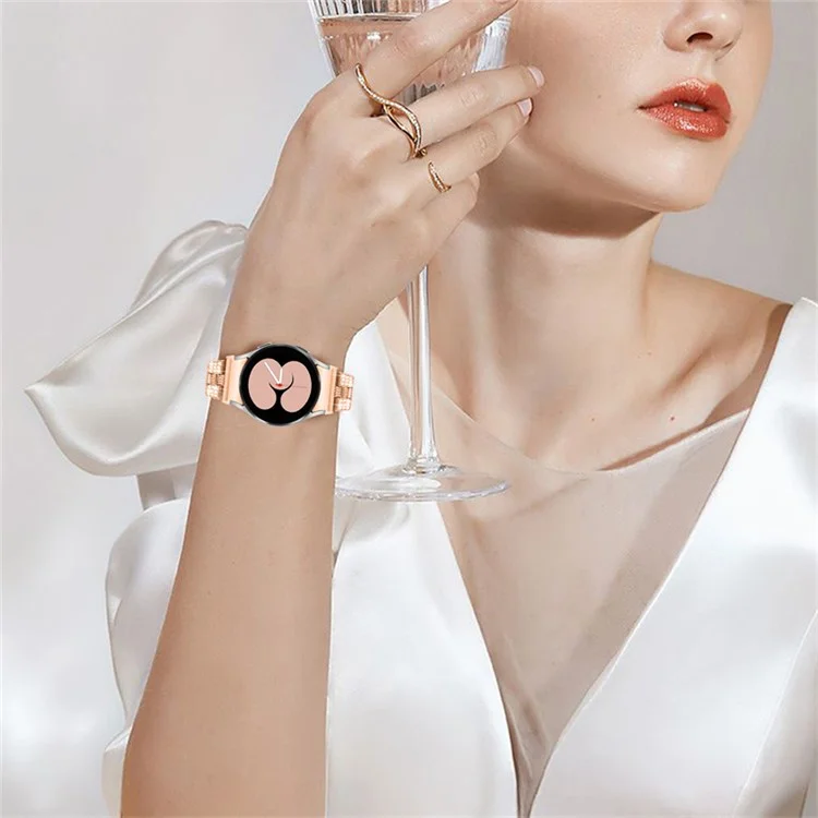 Pour Samsung Galaxy Watch4 Classic 42mm / 46 mm / Watch4 Actif 40 mm 44 mm Décoration de Stratèmes en Alliage Zinc Watch Bande de Surveillance 20 mm Bracelet de Poignet de Remplacement - or Rose