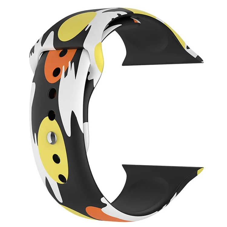 para a série apple watch 7 41mm / série 6 / 5 / 4 / se 40mm / série 3 / 2 / 1 38 mm de halloween padrão de silicone relógio de substituição de pulseira de pulso, tamanho: s / m - amarelo / fantasmas laranja