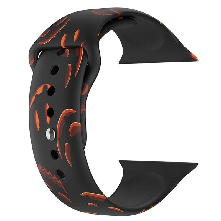 Para Apple Watch Series 10 46mm / Ultra 2 Ultra 49mm / Series 9 8 7 45mm / SE (2023) SE (2022) SE 6 5 4 44mm / 3 2 1 42mm Banda de Relógio Padrão de Halloween Silicone Pulseira, Tamanho: S / M - Abóboras Pretas