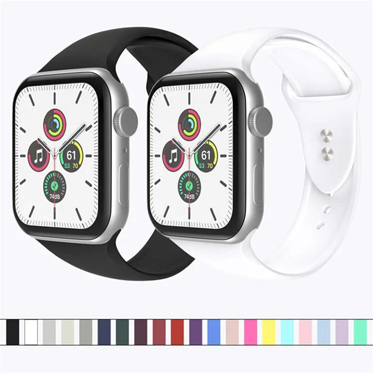 For Apple Watch Series 10 46mm / Ultra 2 Ultra 49mm / 9 8 7 45mm / SE (2023) SE (2022) SE 6 5 4 44mm / 3 2 1 42mm Wrist Strap Silicone Watchband with Double Buttons Buckle, Size S / M - Black