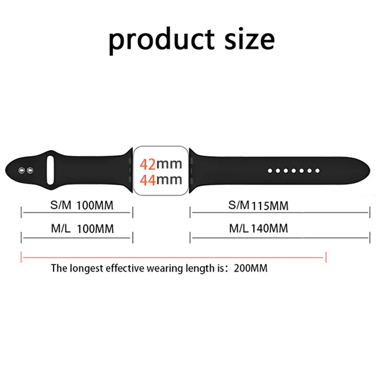For Apple Watch Series 10 46mm / Ultra 2 Ultra 49mm / 9 8 7 45mm / SE (2023) SE (2022) SE 6 5 4 44mm / 3 2 1 42mm Wrist Strap Silicone Watchband with Double Buttons Buckle, Size S / M - Black