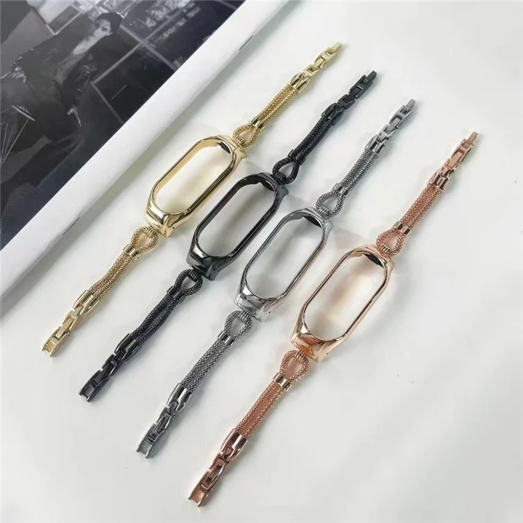 For Xiaomi Mi Band 7 Smart Watch Replacement Strap with Watch Case Delicate Copper Chain Metal Watchband - Black
