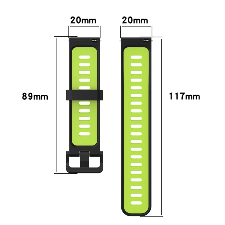 For Samsung Galaxy Watch 5 Pro 45mm / Huami Amazfit Bip 3 Pro Dual Color 20mm Silicone Watch Band Stripe Design Replacement Strap - Black / Lime