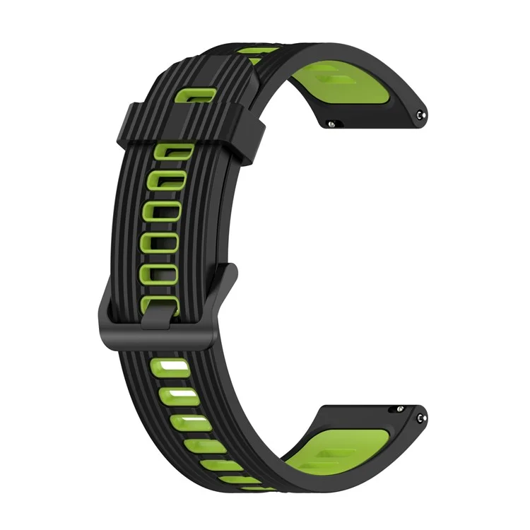 For Samsung Galaxy Watch 5 Pro 45mm / Huami Amazfit Bip 3 Pro Dual Color 20mm Silicone Watch Band Stripe Design Replacement Strap - Black / Lime