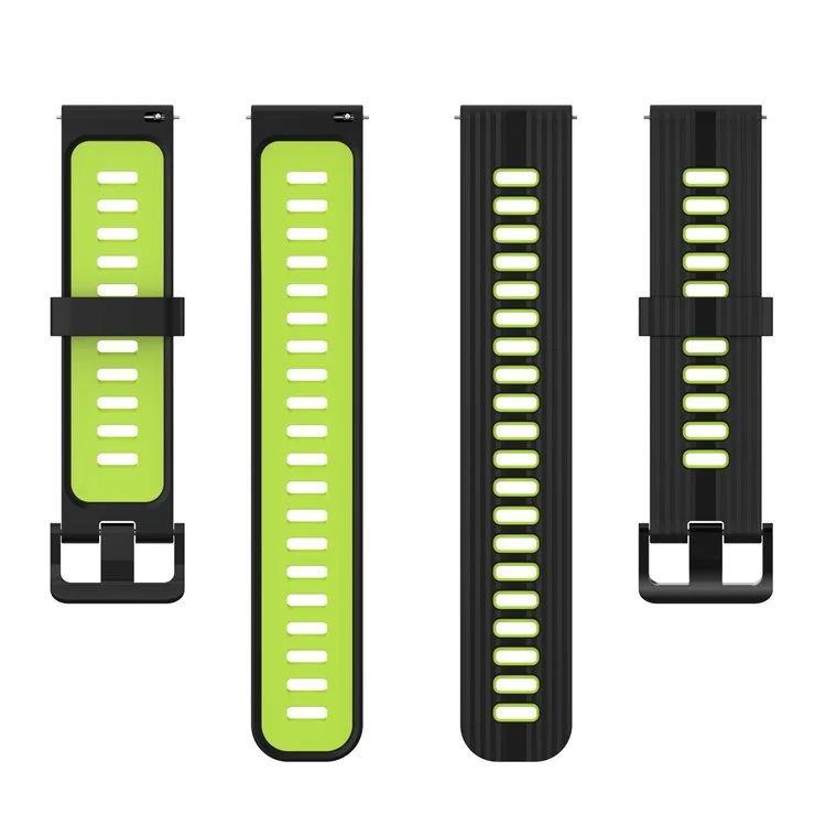 For Samsung Galaxy Watch 5 Pro 45mm / Huami Amazfit Bip 3 Pro Dual Color 20mm Silicone Watch Band Stripe Design Replacement Strap - Black / Lime