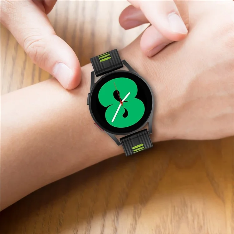 For Samsung Galaxy Watch 5 Pro 45mm / Huami Amazfit Bip 3 Pro Dual Color 20mm Silicone Watch Band Stripe Design Replacement Strap - Black / Lime