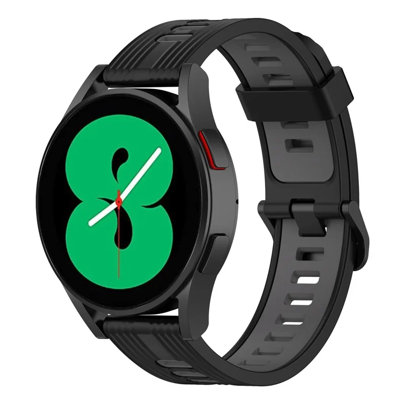 For Samsung Galaxy Watch 5 Pro 45mm / Huami Amazfit Bip 3 Pro Dual Color 20mm Silicone Watch Band Stripe Design Replacement Strap - Black / Dark Grey