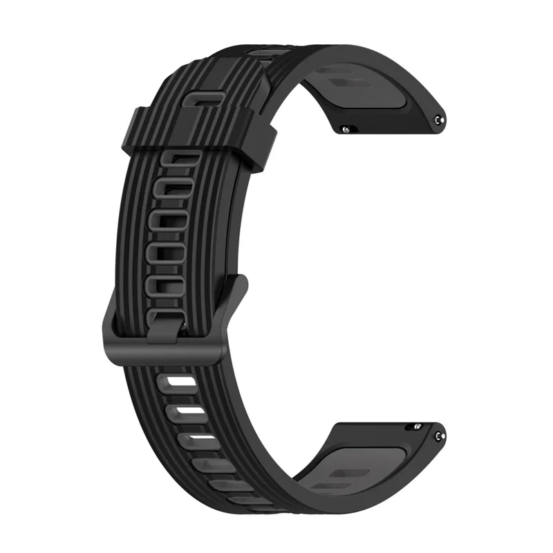 For Samsung Galaxy Watch 5 Pro 45mm / Huami Amazfit Bip 3 Pro Dual Color 20mm Silicone Watch Band Stripe Design Replacement Strap - Black / Dark Grey