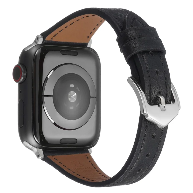 For Apple Watch Series 11 10 42mm / 9 8 7 41mm / SE3 SE2 SE 6 5 4 40mm / 3 2 1 38mm Genuine Leather Anti-Wear Replacement Smart Watch Strap Wrist Band - Black