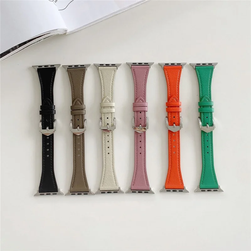 For Apple Watch Series 11 10 42mm / 9 8 7 41mm / SE3 SE2 SE 6 5 4 40mm / 3 2 1 38mm Genuine Leather Anti-Wear Replacement Smart Watch Strap Wrist Band - Black