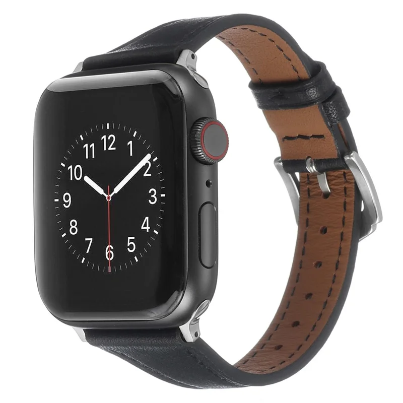 For Apple Watch Series 11 10 42mm / 9 8 7 41mm / SE3 SE2 SE 6 5 4 40mm / 3 2 1 38mm Genuine Leather Anti-Wear Replacement Smart Watch Strap Wrist Band - Black