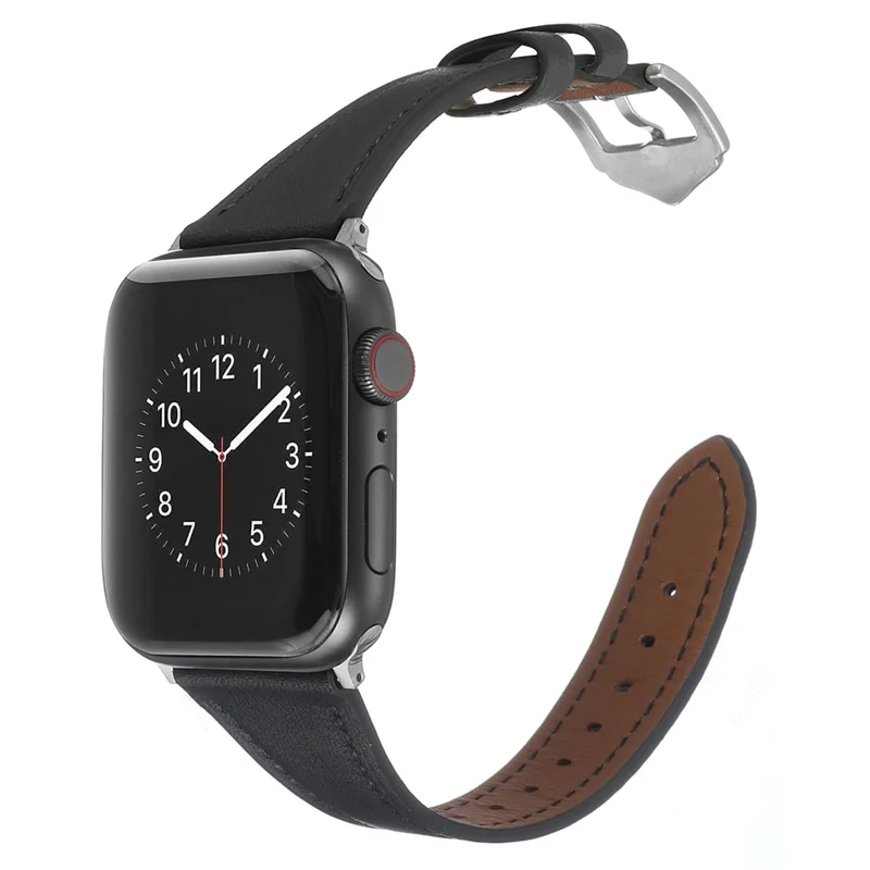 For Apple Watch Series 11 10 42mm / 9 8 7 41mm / SE3 SE2 SE 6 5 4 40mm / 3 2 1 38mm Genuine Leather Anti-Wear Replacement Smart Watch Strap Wrist Band - Black