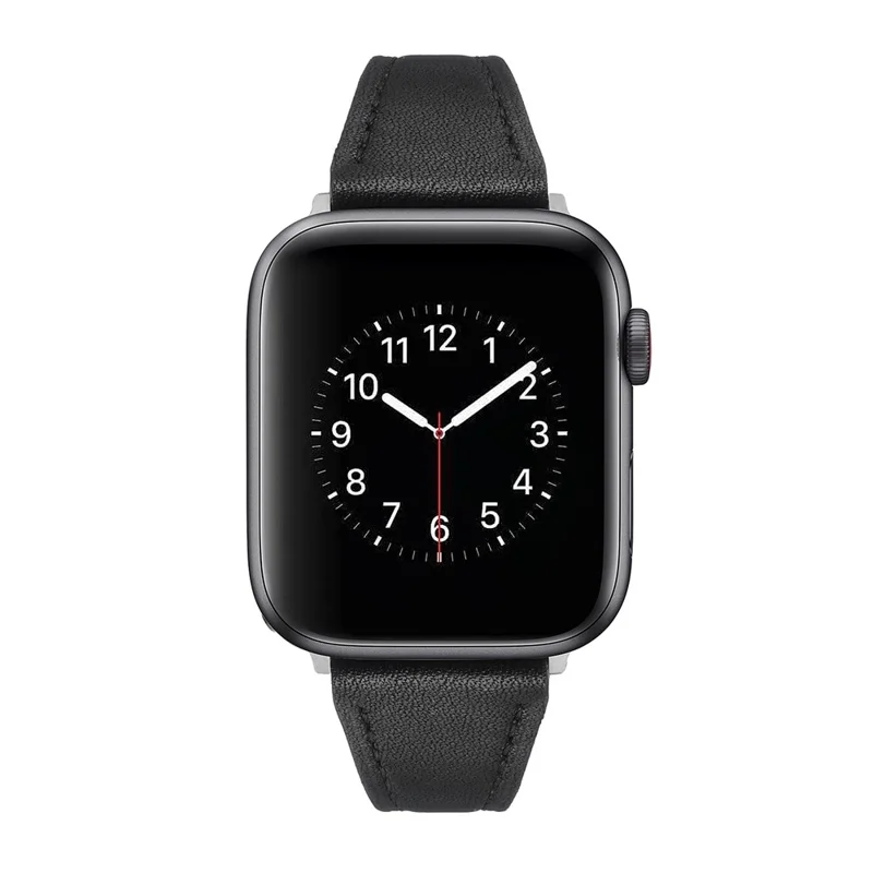 For Apple Watch Series 11 10 42mm / 9 8 7 41mm / SE3 SE2 SE 6 5 4 40mm / 3 2 1 38mm Genuine Leather Anti-Wear Replacement Smart Watch Strap Wrist Band - Black