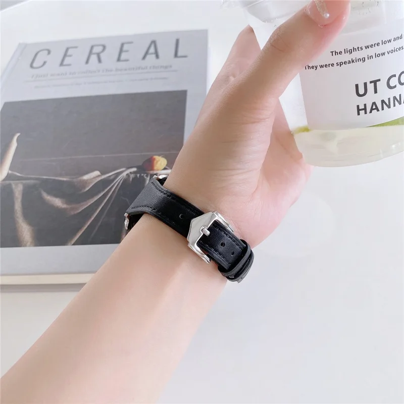 For Apple Watch Series 11 10 42mm / 9 8 7 41mm / SE3 SE2 SE 6 5 4 40mm / 3 2 1 38mm Genuine Leather Anti-Wear Replacement Smart Watch Strap Wrist Band - Black