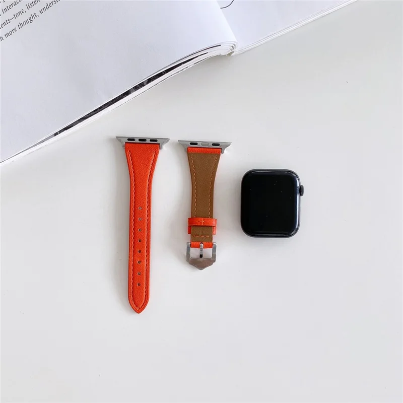 For Apple Watch Series 11 10 42mm / 9 8 7 41mm / SE3 SE2 SE 6 5 4 40mm / 3 2 1 38mm Genuine Leather Anti-Wear Replacement Smart Watch Strap Wrist Band - Black