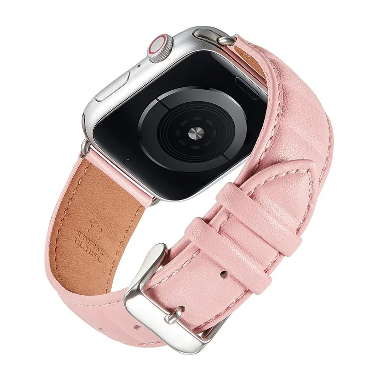 Per Apple Watch Series 10 42mm / 9 8 7 41mm / 6 5 4 SE SE (2022) SE (2023) 40mm / 3 2 1 38mm Square Imprinted Texture Genuine Leather Replacement Strap Wrist Band - Rosa