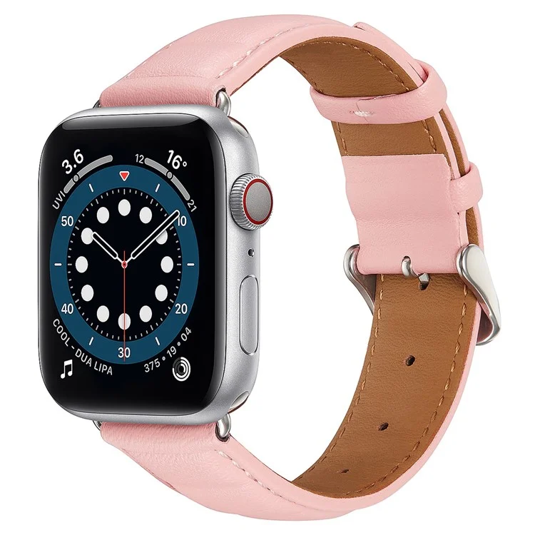 Para Apple Watch Series 10 46mm / Ultra 2 Ultra 49mm / 9 8 7 45mm / SE (2023) SE (2022) SE 6 5 4 44mm / 3 2 1 42mm Cuadrado Textura Impresa Genuino Cuero Smartwatch Correa de Repuesto - Rosa
