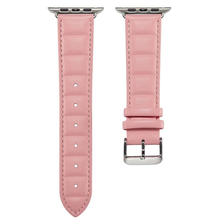Para Apple Watch Series 10 46mm / Ultra 2 Ultra 49mm / 9 8 7 45mm / SE (2023) SE (2022) SE 6 5 4 44mm / 3 2 1 42mm Cuadrado Textura Impresa Genuino Cuero Smartwatch Correa de Repuesto - Rosa