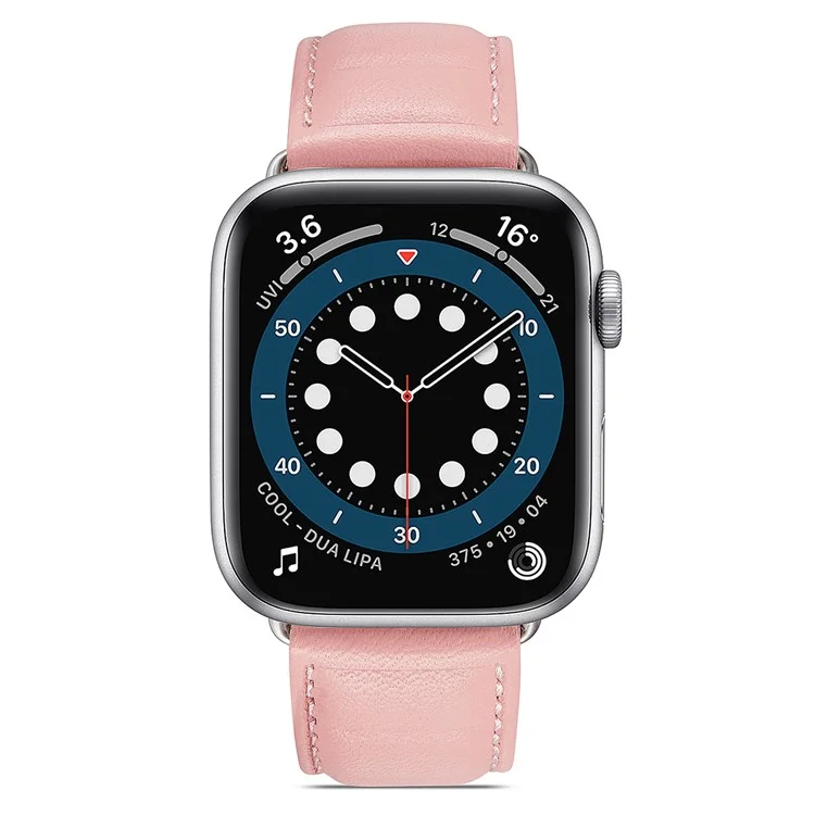 Para Apple Watch Series 10 46mm / Ultra 2 Ultra 49mm / 9 8 7 45mm / SE (2023) SE (2022) SE 6 5 4 44mm / 3 2 1 42mm Cuadrado Textura Impresa Genuino Cuero Smartwatch Correa de Repuesto - Rosa