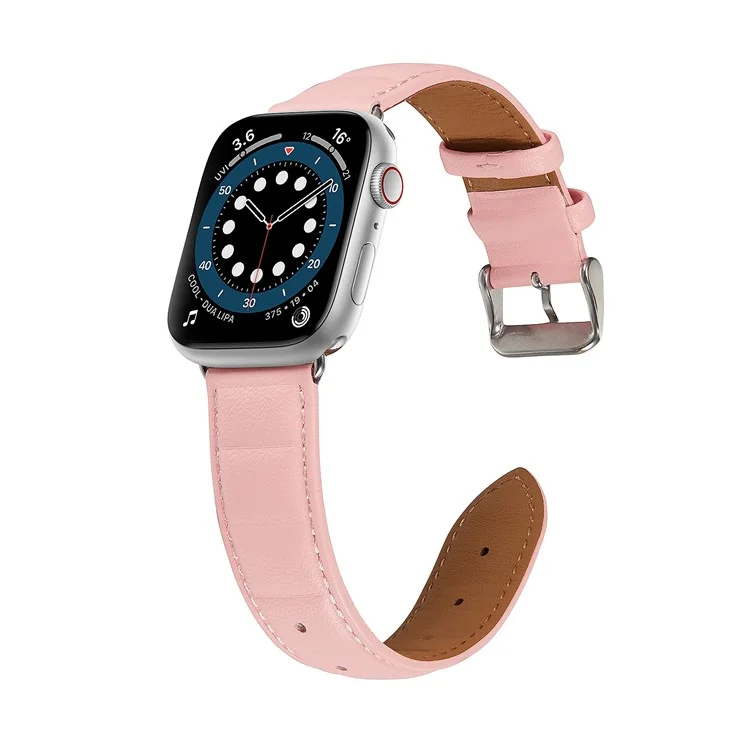 Para Apple Watch Series 10 46mm / Ultra 2 Ultra 49mm / 9 8 7 45mm / SE (2023) SE (2022) SE 6 5 4 44mm / 3 2 1 42mm Cuadrado Textura Impresa Genuino Cuero Smartwatch Correa de Repuesto - Rosa