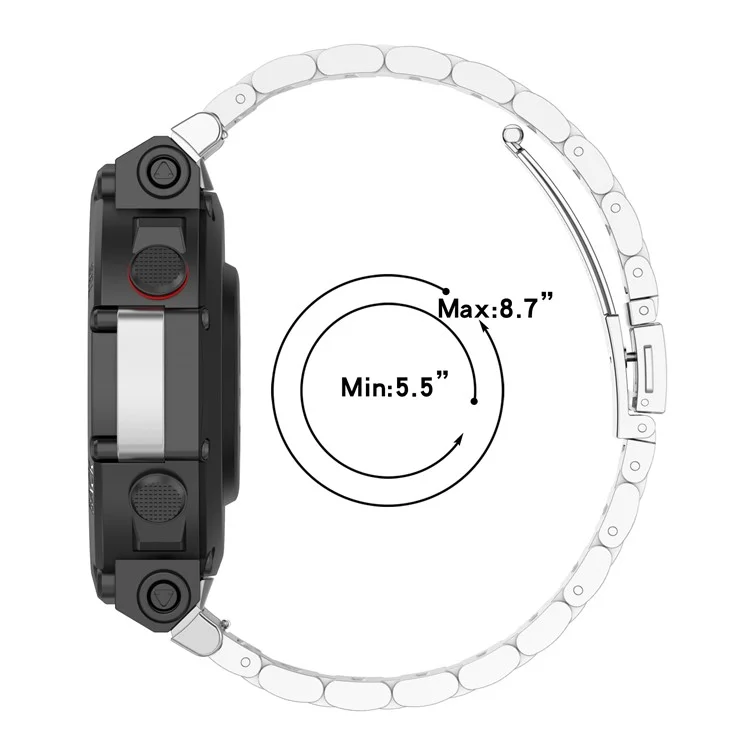 For Huami Amazfit T-Rex 2 Bands Stainless Steel Three Beads Watch Strap Replacement with Tool - Silver
