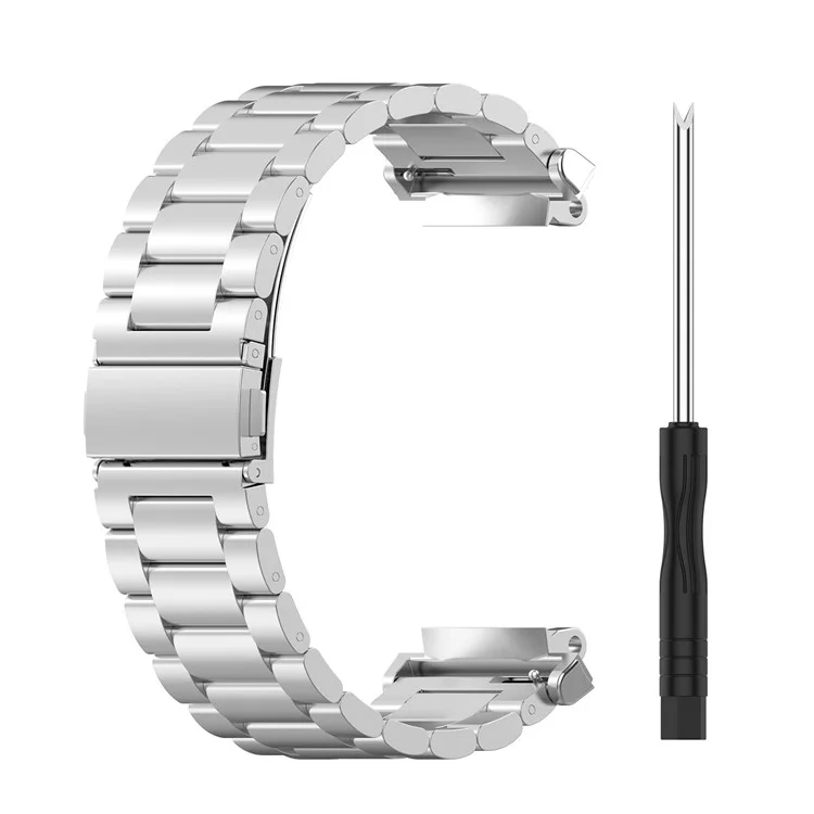 For Huami Amazfit T-Rex 2 Bands Stainless Steel Three Beads Watch Strap Replacement with Tool - Silver