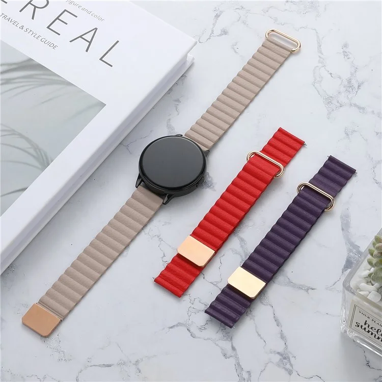 For Huawei Watch GT3 Pro 46mm / Apex 46mm / Apex Pro Genuine Leather Watch Strap 22mm Magnetic Watchband - Rose Gold / Khaki