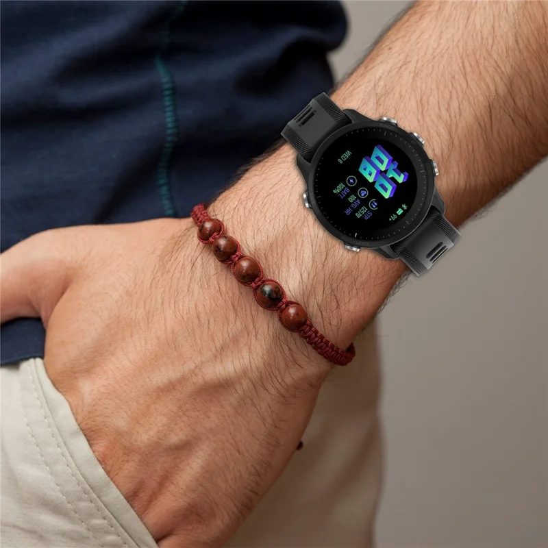 For Garmin Forerunner 955 / Forerunner 935 / Descent G1 22mm Twill Design Silicone Watch Band Black Buckle Strap Replacement - Coffee