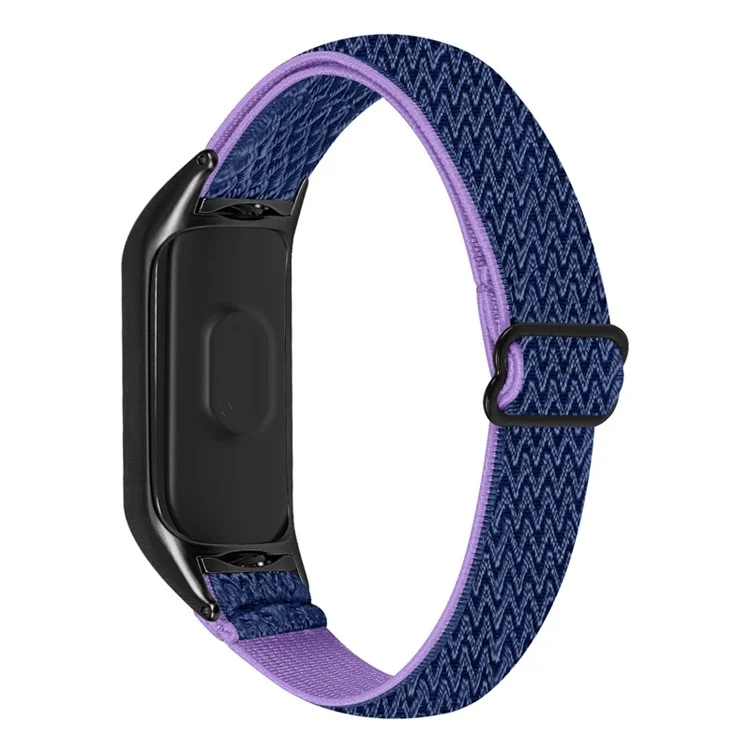 For Xiaomi Mi Band 7 Stretchy Nylon Solo Loop Band Adjustable Braided Sport Elastics Strap with Black Watch Frame - Purple Blue