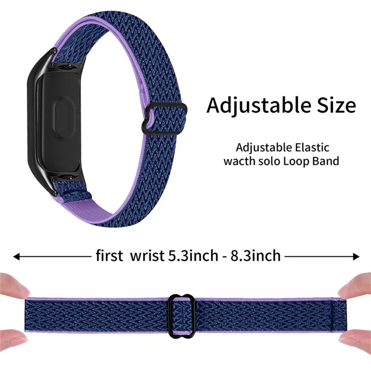 For Xiaomi Mi Band 7 Stretchy Nylon Solo Loop Band Adjustable Braided Sport Elastics Strap with Black Watch Frame - Purple Blue