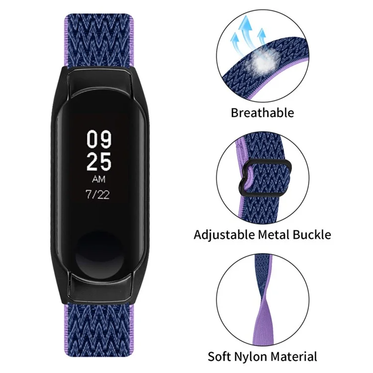 For Xiaomi Mi Band 7 Stretchy Nylon Solo Loop Band Adjustable Braided Sport Elastics Strap with Black Watch Frame - Purple Blue