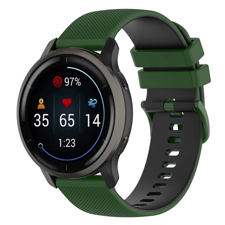 For Garmin Vivoactive 4 / Garmin Forerunner 255 Silicone Watch Band Grid Texture Replacement Watch Strap with Colorful Buckle 22mm - Army Green / Black