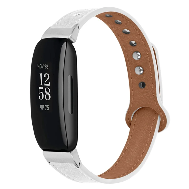 Pour Fitbit Inspire / Inspirer Les rh / Inspire 2 / Ace 2 Strape de la Montration de Courture Ace 2 Cowide Avec Double Bouton, Connecteur D'argent - Blanche