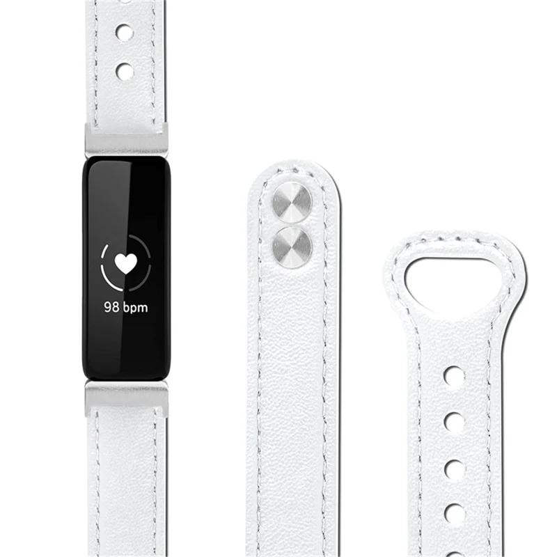 Pour Fitbit Inspire / Inspirer Les rh / Inspire 2 / Ace 2 Strape de la Montration de Courture Ace 2 Cowide Avec Double Bouton, Connecteur D'argent - Blanche