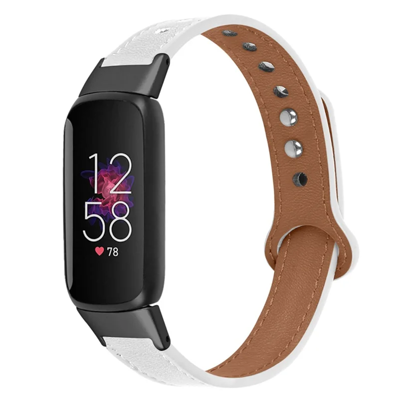 Für Fitbit Luxe Soft Top -layer Cowhide Watch -gurt -austauschhandwerk Mit Doppelten Nieten, Schwarzem Anschluss - Weiß