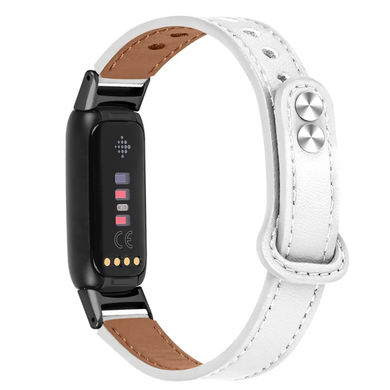 Für Fitbit Luxe Soft Top -layer Cowhide Watch -gurt -austauschhandwerk Mit Doppelten Nieten, Schwarzem Anschluss - Weiß