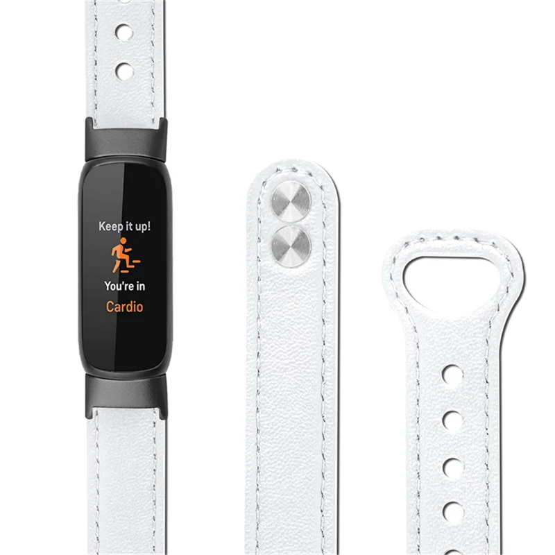 Für Fitbit Luxe Soft Top -layer Cowhide Watch -gurt -austauschhandwerk Mit Doppelten Nieten, Schwarzem Anschluss - Weiß