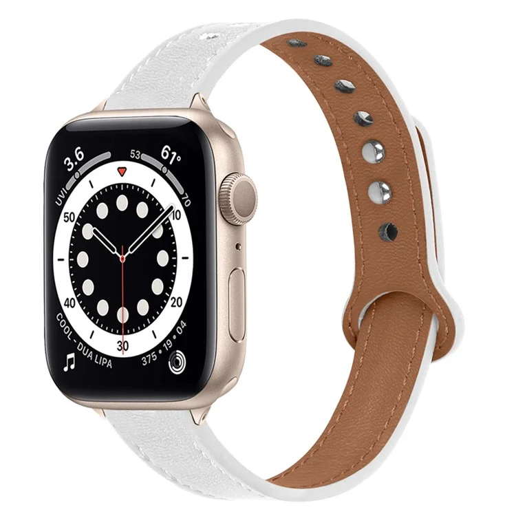 Для Apple Watch Series 10 46 мм / Ultra 2 Ultra 49 мм / 9 8 7 45 мм / SE (2023) SE (2022) SE 6 5 4 44 мм / 3 2 1 42 мм Оригинальный ремешок из воловьей кожи с двойной пуговицей (ретро-золотой соединитель) - белый