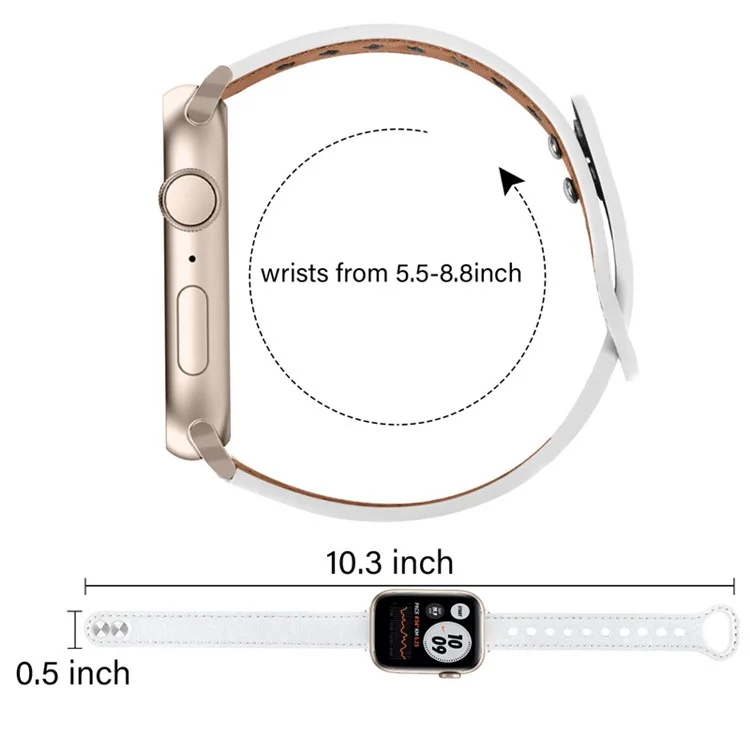 Для Apple Watch Series 10 46 мм / Ultra 2 Ultra 49 мм / 9 8 7 45 мм / SE (2023) SE (2022) SE 6 5 4 44 мм / 3 2 1 42 мм Оригинальный ремешок из воловьей кожи с двойной пуговицей (ретро-золотой соединитель) - белый