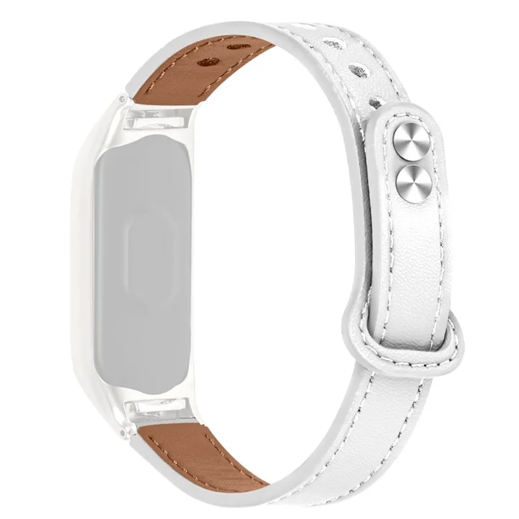 Per Xiaomi Mi Band 5 / 6 Coloro Solido Strato Superiore Cowhide Wors Cless Sostituzione Della Fascia di Guardia Con Doppio Rivetto, Custodia Per Orologio Nero - Bianca