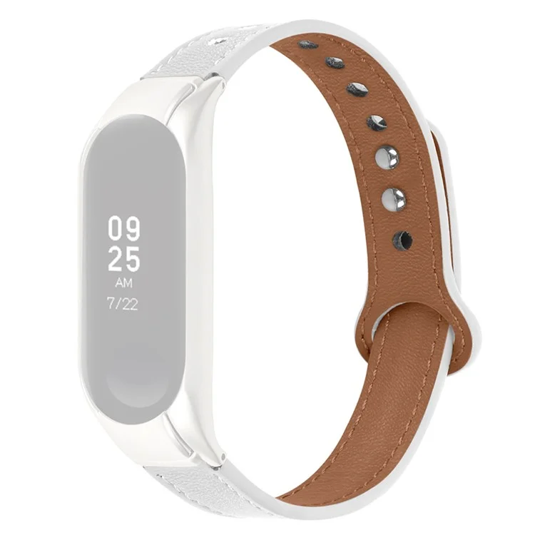 Verstellbares Armband für Xiaomi Mi Band 7 aus hochwertigem Rindsleder mit Doppelbündchen, schwarzes Gehäuse - weiß