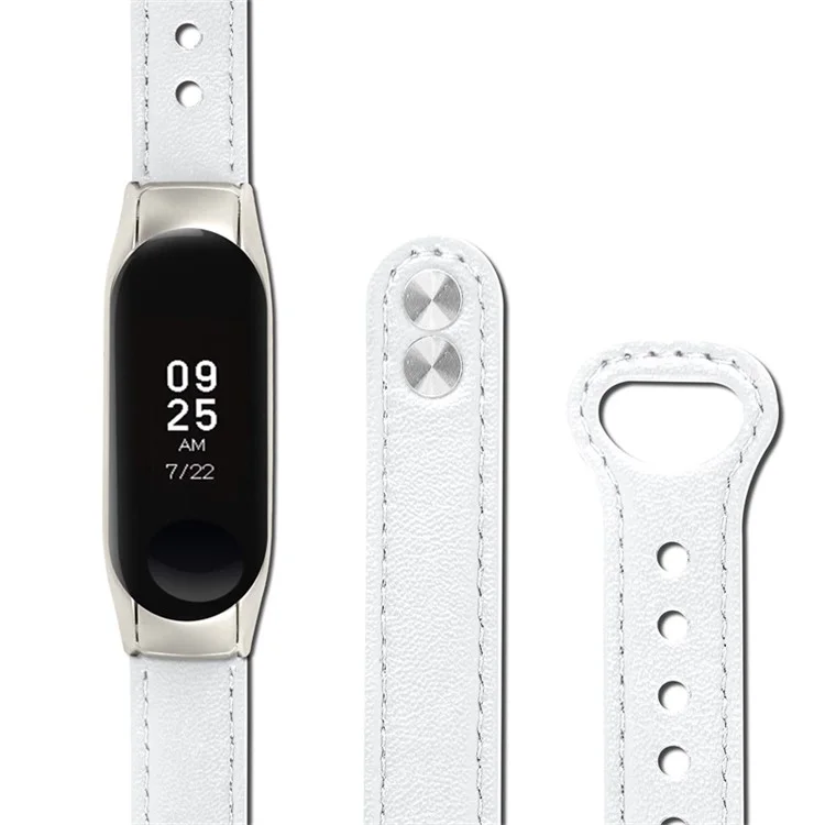 Verstellbares Armband für Xiaomi Mi Band 7 aus hochwertigem Rindsleder mit Doppelbündchen, schwarzes Gehäuse - weiß