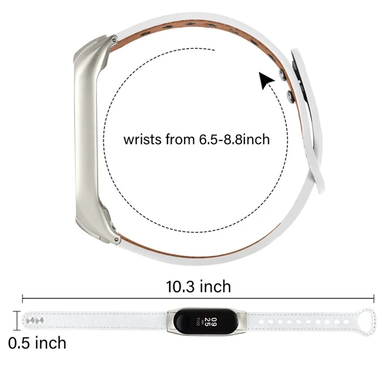 Verstellbares Armband für Xiaomi Mi Band 7 aus hochwertigem Rindsleder mit Doppelbündchen, schwarzes Gehäuse - weiß