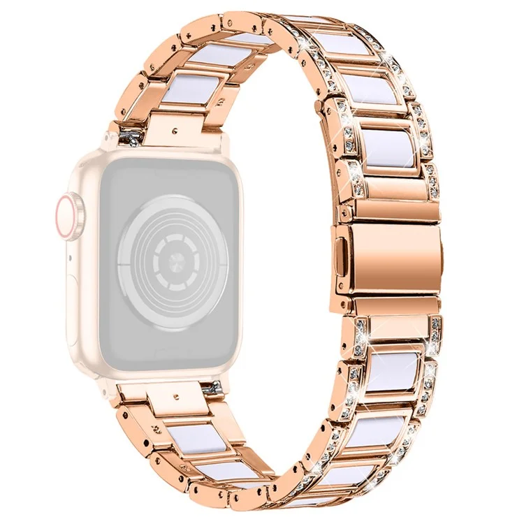 For Apple Watch Series 10 42mm / 9 8 7 41mm / 6 5 4 SE SE (2022) SE (2023) 40mm / 3 2 1 38mm Stainless Steel Watch Band Bling Rhinestone Resin Bracelet Strap Replacement - Rose Gold / White