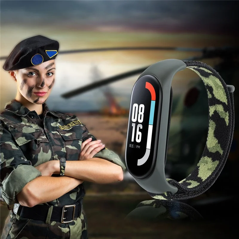 For Xiaomi Mi Band 5 / 6 / 7 Camouflage Nylon Adjustable Smart Watch Strap Replacement Wrist Band - Orange