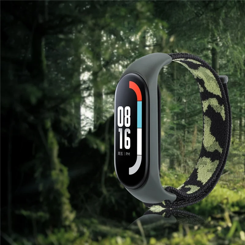 For Xiaomi Mi Band 5 / 6 / 7 Camouflage Nylon Adjustable Smart Watch Strap Replacement Wrist Band - Orange