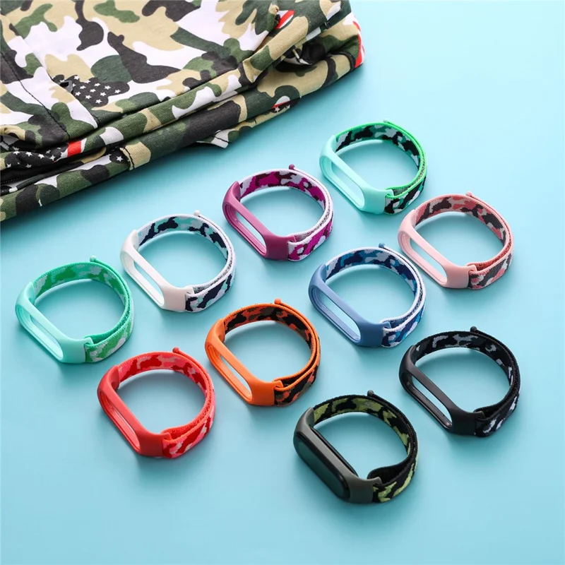 For Xiaomi Mi Band 5 / 6 / 7 Camouflage Nylon Adjustable Smart Watch Strap Replacement Wrist Band - Orange