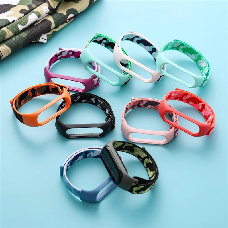 For Xiaomi Mi Band 5 / 6 / 7 Camouflage Nylon Adjustable Smart Watch Strap Replacement Wrist Band - Orange
